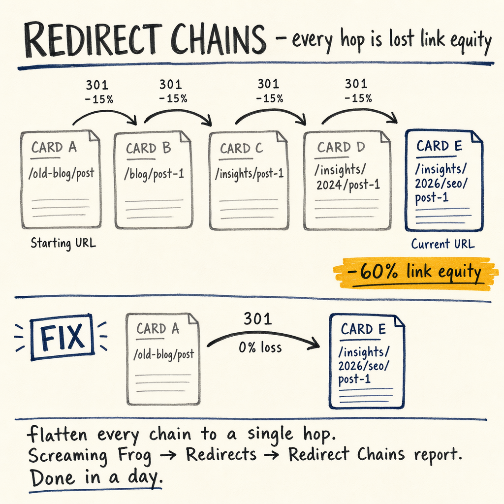 Redirect Chain Checker: trace hops fast — illustration